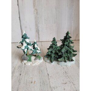 Ceramic‎ village pine tree snow home decor figure set Xmas